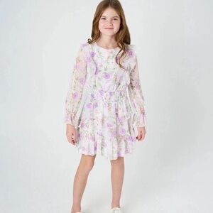 Girls Rare Editions V-Neck Floral Chiffon Dress